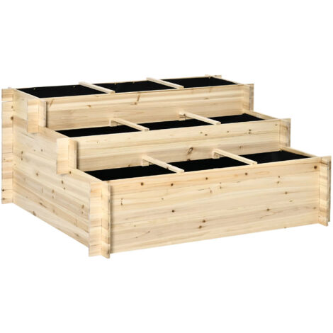 Support plante en bois 3 niveaux – Escalier de jardin – Toile géotextile intégrée – Pour fleurs et plantes – Urbain