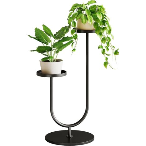 Support Plante Interieur, Support Plantes Interieur Grand avec 2 Etages pour Pots de Fleurs, Porte Plante d'Angle en Metal Noir pour Salon et Chambre, Decorations Interieures