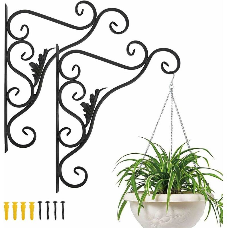 Support Plante Mural Balcon, Lot de 2 Rétro Européen Forme de Feuille, Crochet de Suspension en Fer Forgé, pour Lanternes à Paniers avec Vis, Décor