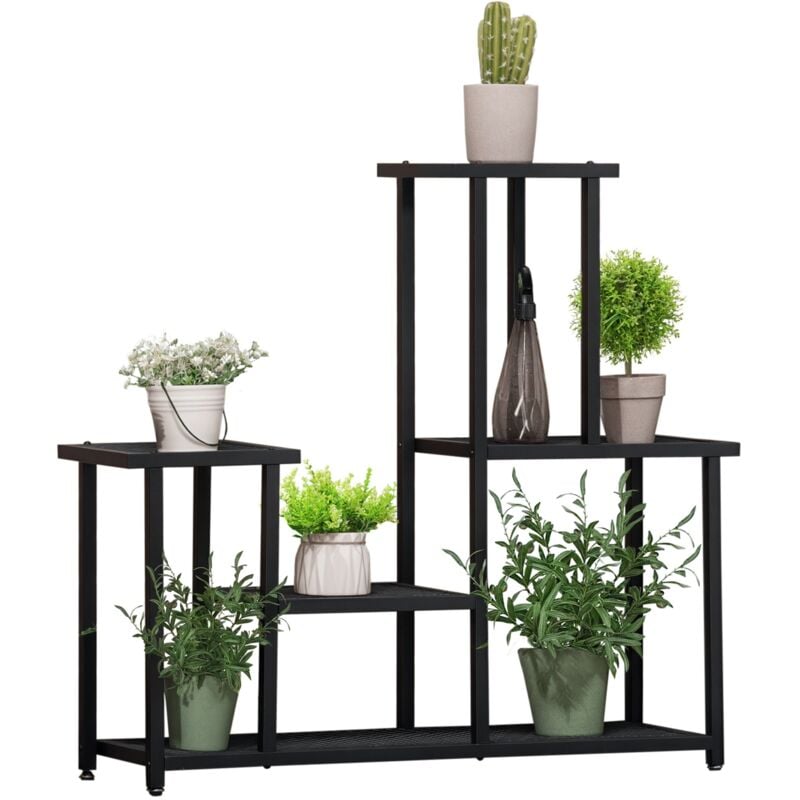 Outsunny - Support plantes 4 niveaux 5 étagères petites mailles métal noir