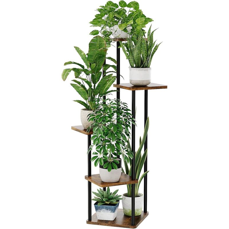 Support Plantes Intérieur À 5 Niveaux, Porte Plante Intérieur Pour Plusieurs Plantes, Étagère Plante En Métal Brun, Porte Plante Extérieur (Brun
