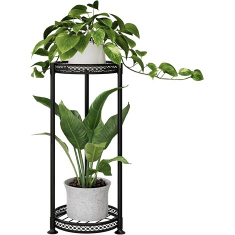 Support Plantes Intérieur et Extérieur à 2 Niveaux Rond en Métal - Support Plante Solide pour Jardin, Terrasse, Salon, Balcon