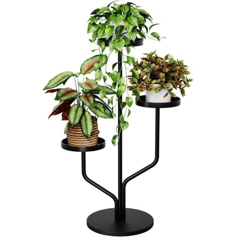 Support Plantes Intérieur, Porte Plante Intérieur 3 Niveaux en Métal, Support Plante pour Salon Balcon Chambre, Étagère Plante Multiples Pots, Noir