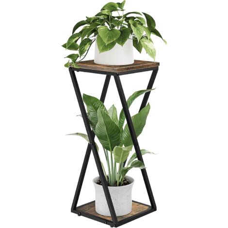 Support Plantes Interieur, Porte Plante Interieur avec Étagère Plante Angle, Support Plante Multi Niveaux en Métal et Bois pour Salon Chambre Couloir