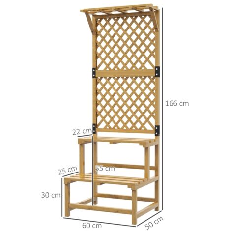 Support plantes intérieur porte plante intérieure à deux niveaux avec treillis 60 x 50 x 166 cm en bois massif jaune