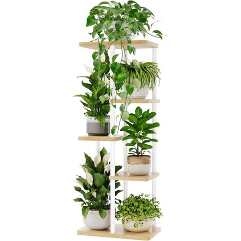 Support Plantes Interieur, Support Plante 5 Niveaux en Métal pour Multiple Plantes, Étagère à Fleurs d'Angle pour Intérieur et Extérieur, Blanc