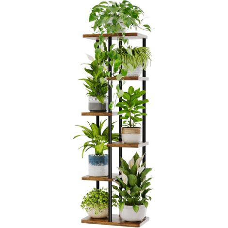 Support Plantes Interieur, Support Plante 6 Niveaux en Métal pour Multiple Plantes, Étagère à Fleurs pour Balcon Salon Chambre, Brun