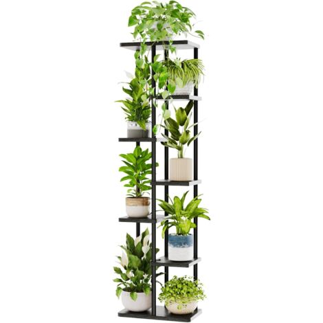 Support Plantes Interieur, Support Plante 7 Niveaux en Métal pour Multiple Plantes, Étagère à Fleurs d'Angle pour Intérieur et Extérieur, Noir