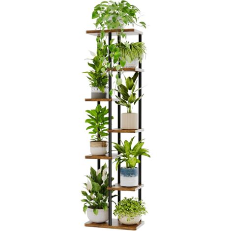 Support Plantes Interieur, Support Plante 7 Niveaux en Métal pour Multiple Plantes, Étagère à Fleurs pour Balcon Salon Chambre, Brun