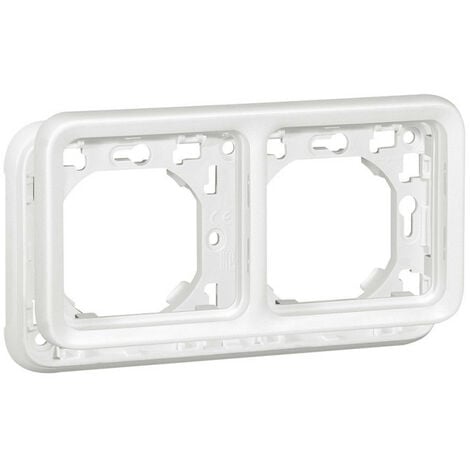 Support plaque 2 postes horizontaux Plexo composable IP55 blanc Artic antimicrobien (070794)