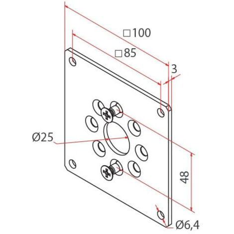 Support plaque CHERUBINI OCEANE 100 x 100 mm pour moteur tubulaire Ø45 mm jusqu'à 120 Nm