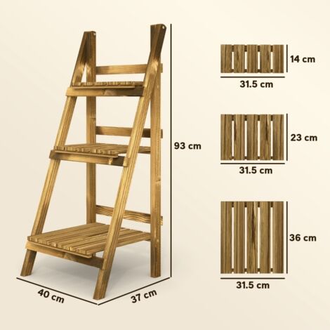 Support pliable pour plantes, porte-pots en bois de sapin, étagère extérieure à 3 niveaux, 40 x 37 x 93 cm