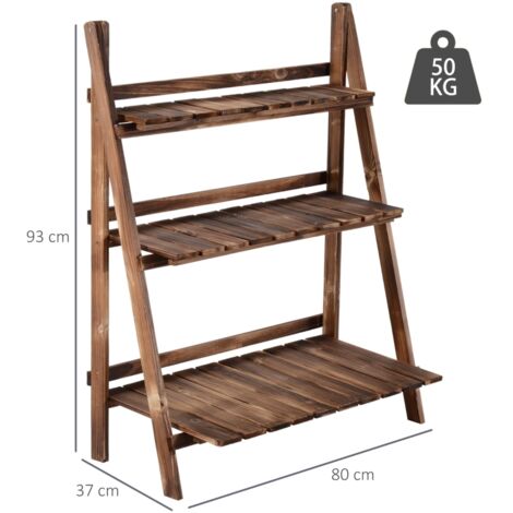 Support pliable pour plantes, porte-pots en bois de sapin, étagère extérieure à 3 niveaux, 80 x 37 x 93 cm