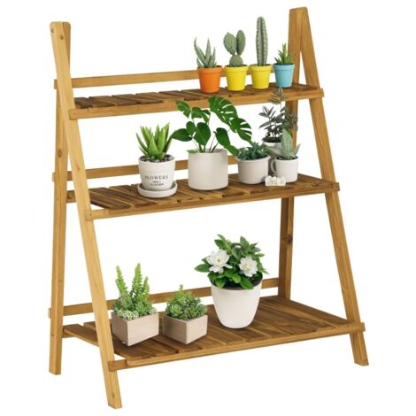 Support pliable pour plantes, porte-pots en bois de sapin, étagère extérieure à 3 niveaux, 80 x 37 x 93 cm