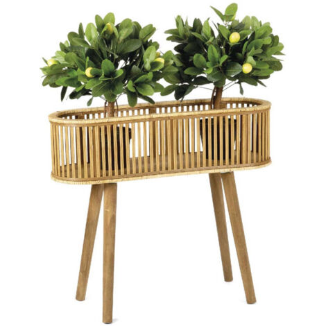 Support Pot Plante en Rotin et Bambou