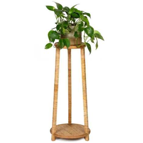 Support Pot Plante en Rotin et Bois