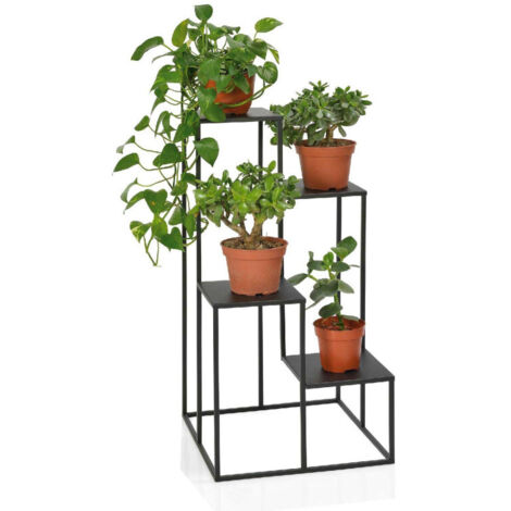 Support Pots Plantes Étagé en Métal Noir