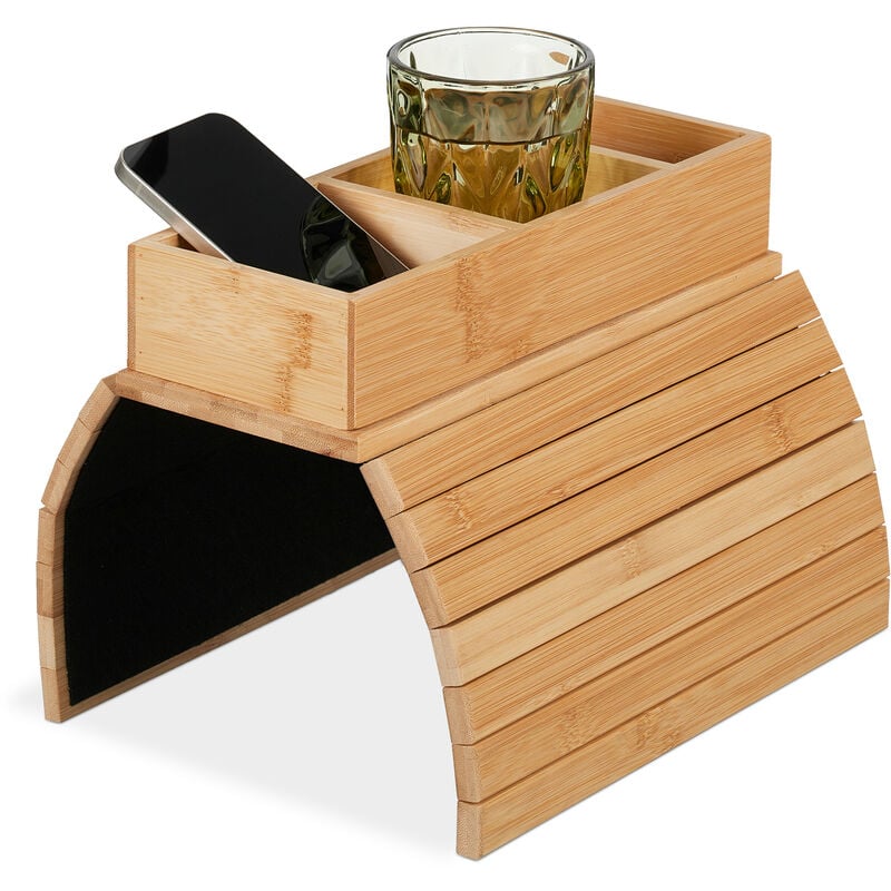 Relaxdays Support pour accoudoir, bambou, tablette pour canapé ou fauteuil, HxLxP: 6,5x42x28 cm, 3 compartiments, nature