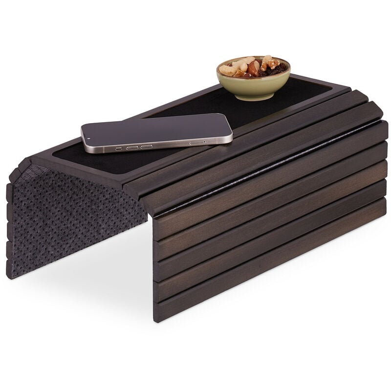 Support pour accoudoir, bambou, tablette pour canapé ou fauteuil, l x p : 42 x 34 cm, repose-boissons, marron - Relaxdays