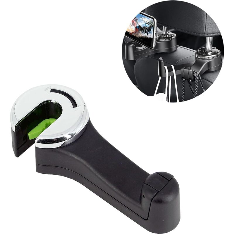 Support pour appuie-tête 2 en 1 avec support de téléphone portable, crochet arrière à 360° pour sac de voiture, sac à main, tissu, nourriture, siège
