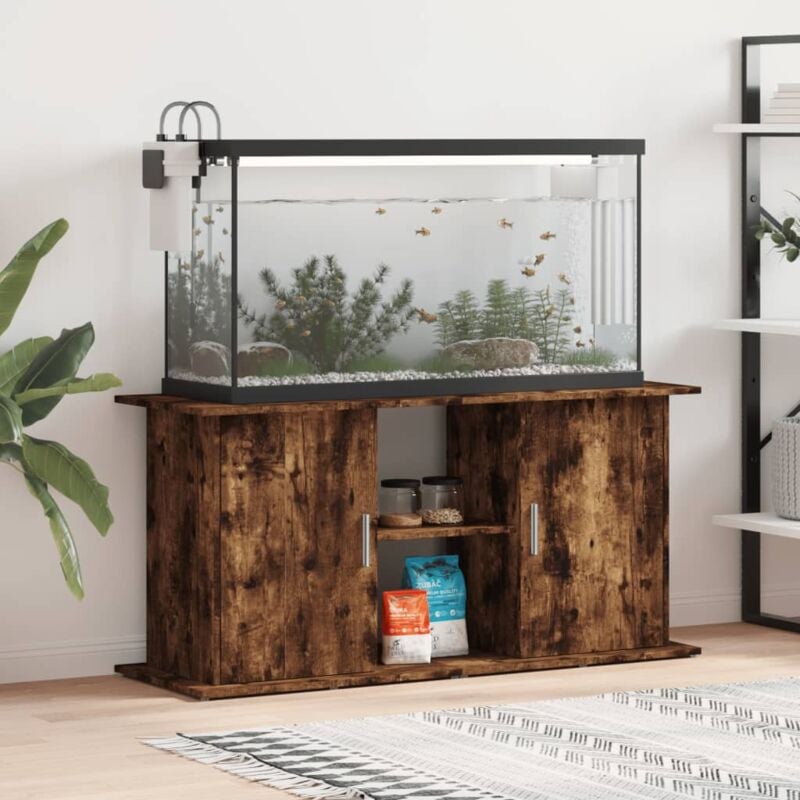 Support pour aquarium chêne fumé 121x41x58 cm bois d'ingénierie QOI95616 design in