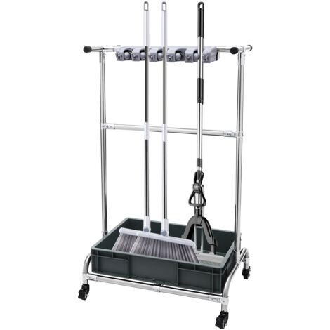 Support pour balai à frange et chiffons Support mobile pour chiffons humides Support pour chiffons à fixer au sol Chariot de nettoyage sur pied Adapté aux jardins, garages, écoles Étagère de rangement