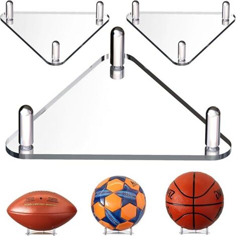 Support Pour Ballon - Acrylique Transparent + Tige En Acier Inoxydable - Convient Pour Ballon De Football Basket Ball Volley Ball - Lot De 3
