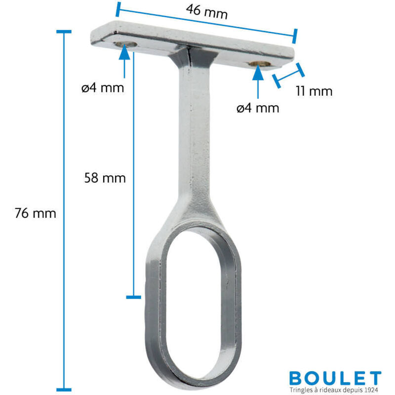 Support pour Barre de penderie Ovale en Acier Chromé Ø30x15mm Boulet