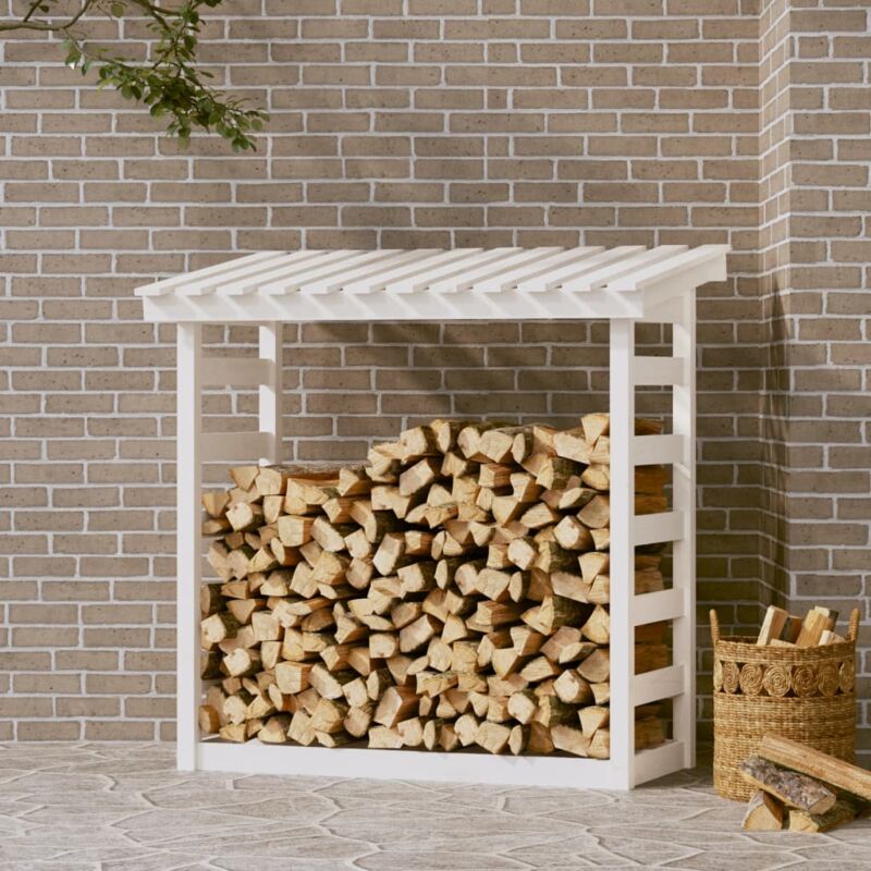 Support pour bois de chauffage Abri de stockage Porte bûches et range bûches Blanc 108x64,5x110cm Bois de pin 70408