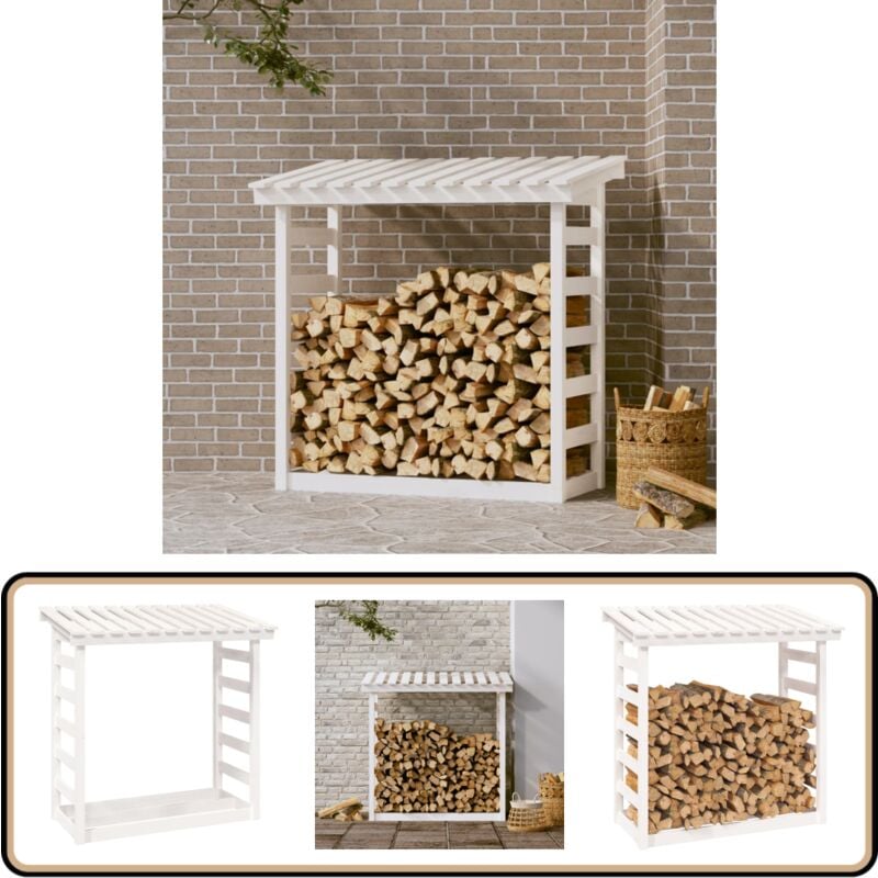 Support pour bois de chauffage Blanc 108x64,5x110cm Bois de pin - Support à Bûches - Stockage Bois - Abri à Bûches - Rangement Cheminée - Bois De