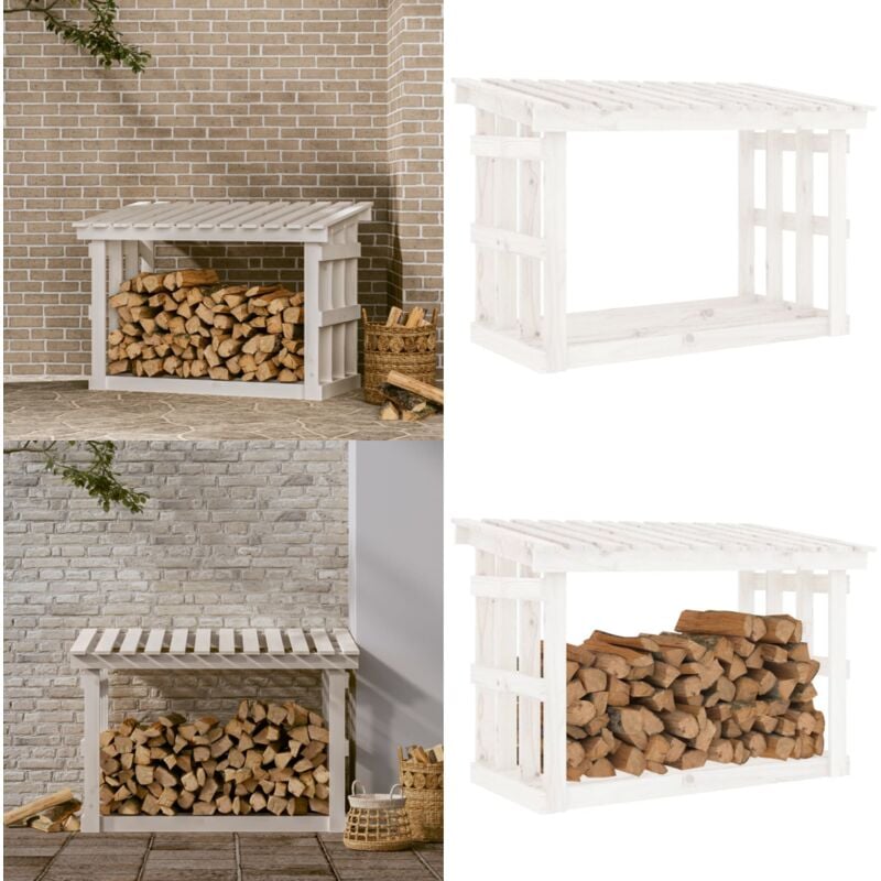 Support pour bois de chauffage Blanc 108x64,5x77 cm Bois de pin - support de bois de chauffage - supports de bois de chauffage - Home & Living
