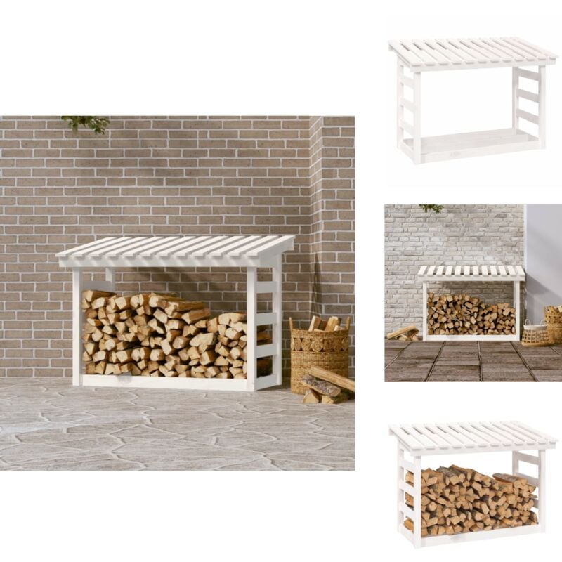 Support pour bois de chauffage Blanc 108x64,5x78 cm Bois de pin - Support à Bûches - Stockage Bois - Abri à Bûches - Rangement Cheminée - Bois De