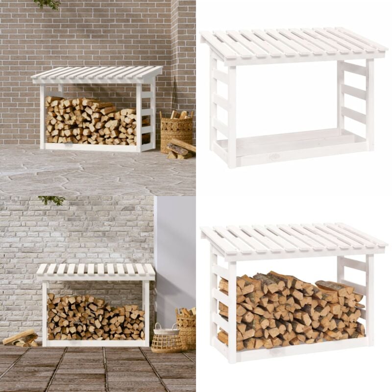 Support pour bois de chauffage Blanc 108x64,5x78 cm Bois de pin - Support à Bûches - Stockage Bois - Abri à Bûches - Rangement Cheminée - Bois De