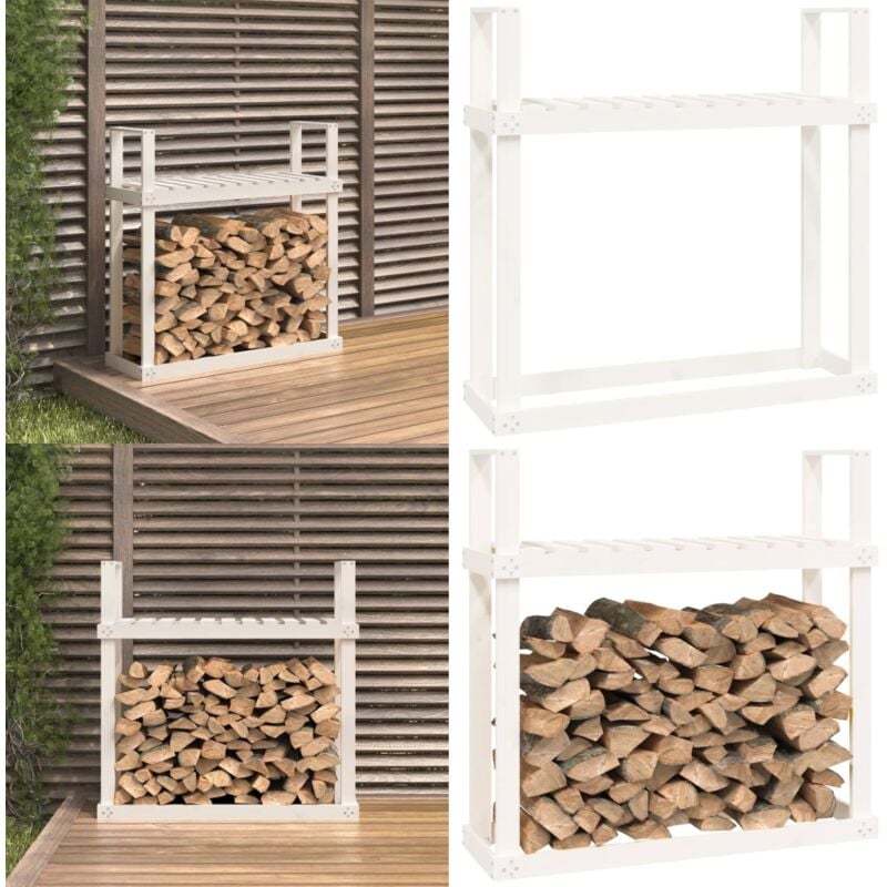 Support pour bois de chauffage Blanc 110x35x108,5cm Bois de pin - support de bois de chauffage - supports de bois de chauffage - Home & Living
