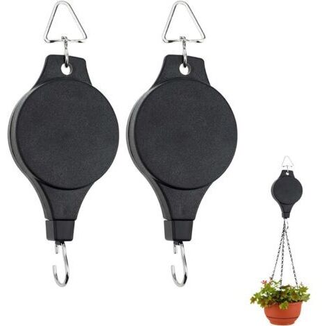 Support pour bouteille suspendue, crochet pour plante, support rétractable facile d'accès pour paniers suspendus, pots de fleurs, mangeoires à oiseaux, lot de 2, noir