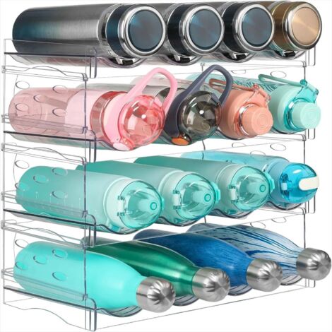 Support Pour Bouteilles - 4 Niveaux Empilable - Compartiment 3 5 Po 3 5 Po - Pour Gourdes Jusqu à 40 Oz - Transparent - Cuisine Armoire Réfrigérateur Cellier