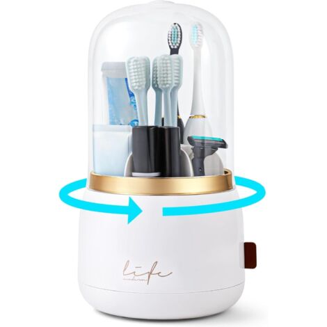 Support Pour Brosse À Dents - Support Pivotant 5 Emplacements Avec Couvercle Et Évacuation D Eau - Pour Salle De Bain Cuisine Table De Maquillage - 1 Pièce