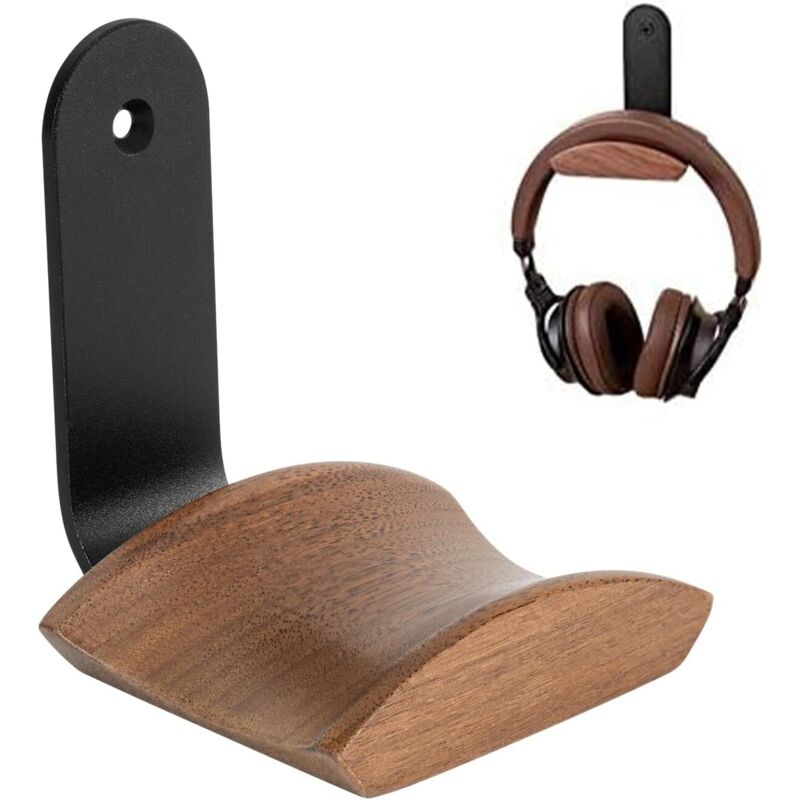 Support pour casque audio, crochet pour casque avec coussinet en noyer, support avec ruban adhésif 3M et vis, compatible avec tous les casques audio