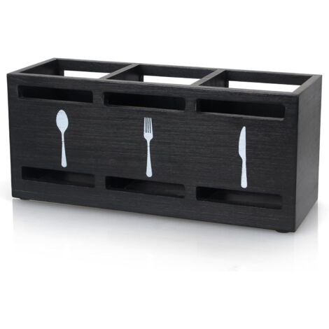 Support Pour Couverts - Bois Massif - 3 Compartiments - 25,4 x 11,4 x 8,6 cm - Pour Cuisine Bureau Salle De Bain - Lot De 1