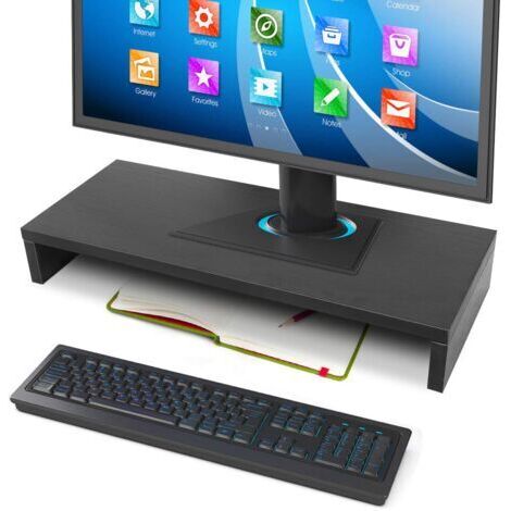 Support pour écran de bureau, moderne en bois pour écran PC, TV, ordinateur portable, étagère d'affichage (noir)