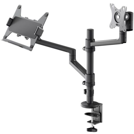 Support pour Écran Deluxe avec Bras pour Ordinateur Portable, noir, station de travail pour moniteurs de 17 à 32 pouces (43 - 81 cm) plus un ordinateur portable, moniteur max. 8 kg/ordinateur portable