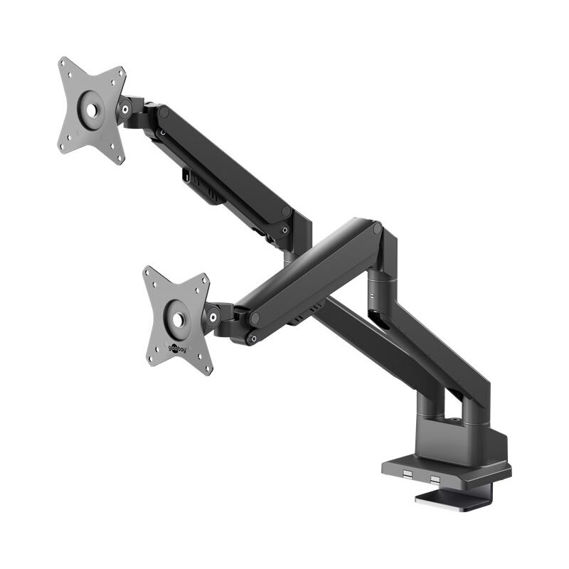 Support pour Écran Double avec Ressort à Gaz, noir, pour moniteurs de 17 à 32 pouces (43 - 81 cm), max. 9 kg par moniteur, montage facile des bras Support pour Écran Double avec Ressort à Gaz, noir, pour moniteurs de 17 à 32 pouces (43 - 81 cm), max. 9 kg par moniteur, montage facile des bras