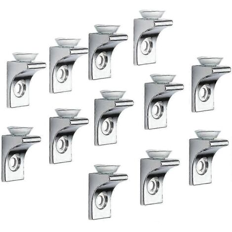 Support pour étagère en verre, lot de 12, en alliage de zinc, fixation par clip à droite avec ventouse. - AquaForge