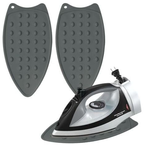 Support pour Fer à Repasser,Repose Fer en Silicone,Tapis de Repos de Repassage avec Trou de Suspension,pour L'isolation Contre Les Brûlures (Gris)