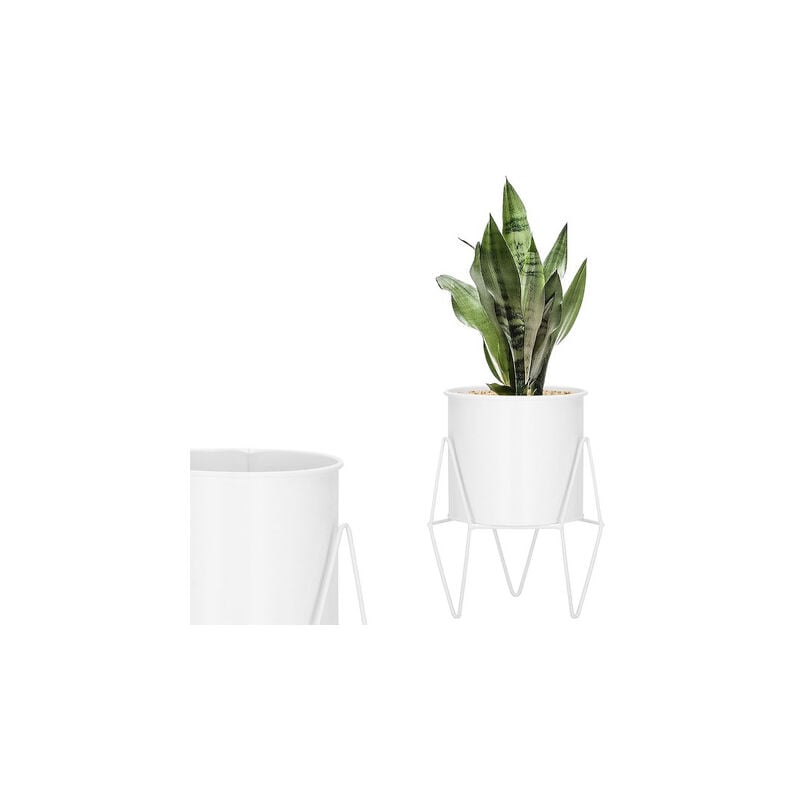 Support pour fleurs de 22 cm avec un pot, moderne, en blanc mat.
