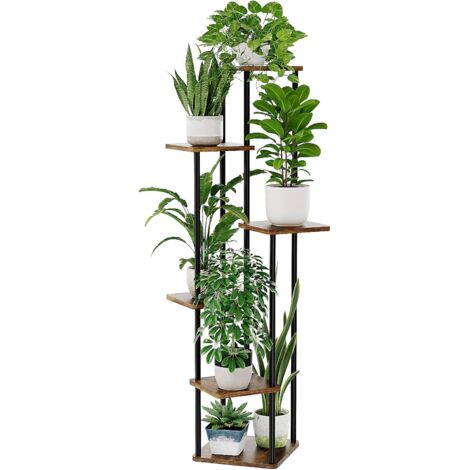 Support pour fleurs et plantes, tabouret à fleurs, haut, Brun, en métal, avec 6 niveaux, étagère à plantes, peu encombrant, décoratif, pour intérieur, salon, balcon et coin