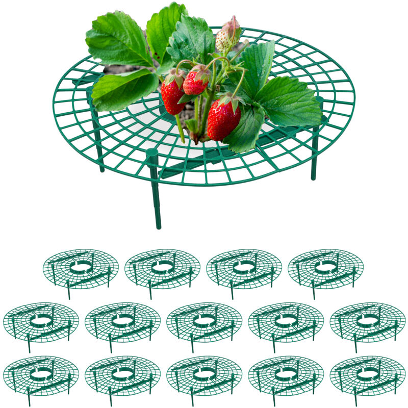 Support pour fraises, lot de 15, protection contre pourriture, limaces, grille pour fraisier, plastique, vert - Relaxdays