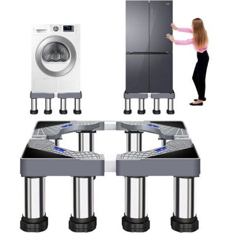 Support pour lave-linge à 8 pieds, largeur réglable de 40 à 60 cm, avec 4 pieds stables pour lave-linge, réfrigérateur, sèche-linge, congélateur, hauteur de 18 à 21 cm