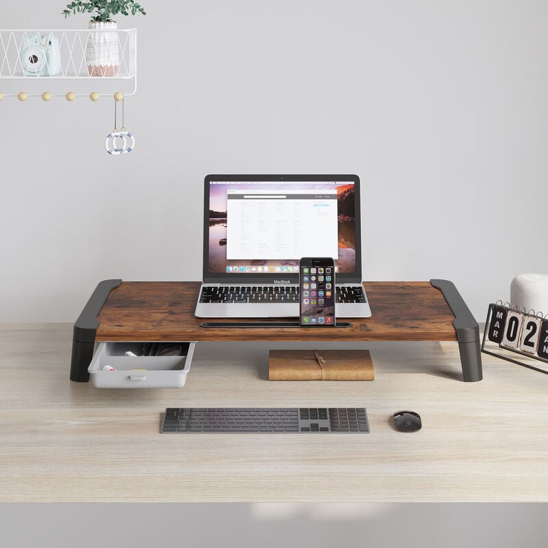 Haloyo - Support pour moniteur et rehausseur d'écran ® en bois et métal,60 x 24 x 9 cm,brun