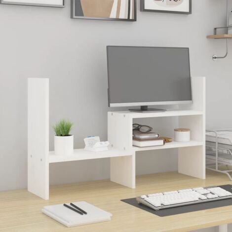 Support pour moniteur,Réhausseur d'écran, Rangement de bureau Blanc (39-72)x17x43 cm Bois de pin solide ASAF54229 DESIGN IN